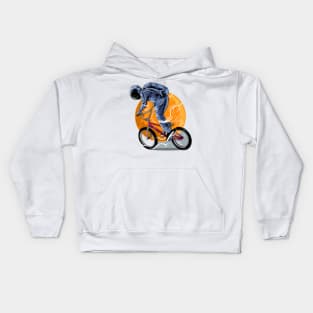 Astronaut riding bmx vector illustration artwork with moon isolated light color design Kids Hoodie